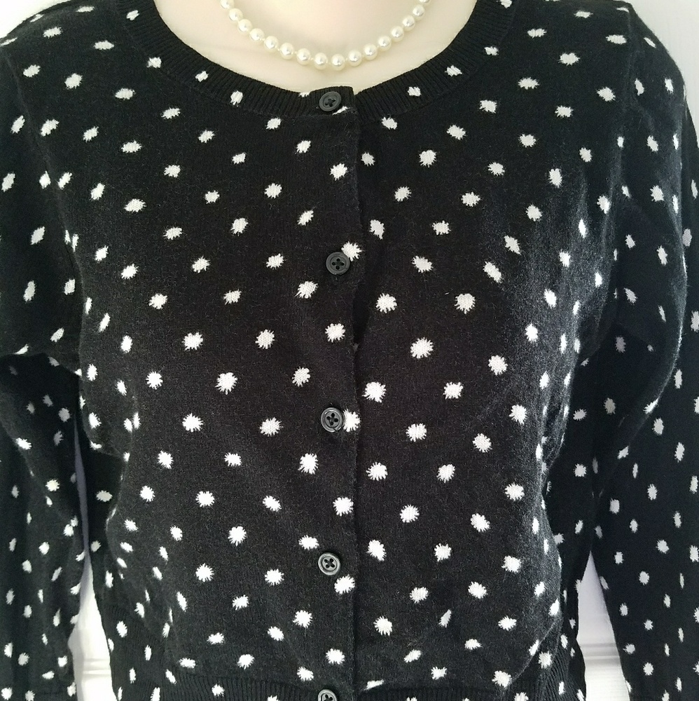 Loft black and white dot CROPPED cardigan